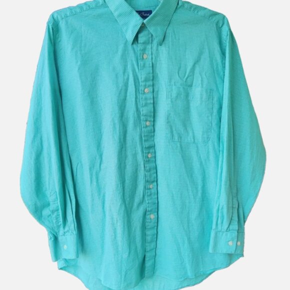 PAUL FREDRICK MEN'S XL GREEN HOUNDSTOOTH COTTON BUTTON-DOWN LONG SLEEVE SHIRT - Picture 1 of 7